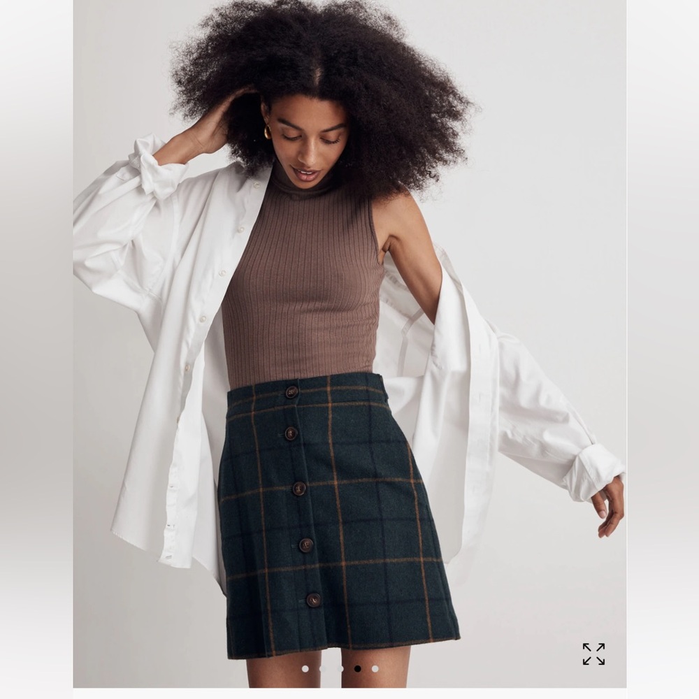 Madewell “Wool Button-Front Mini Skirt”